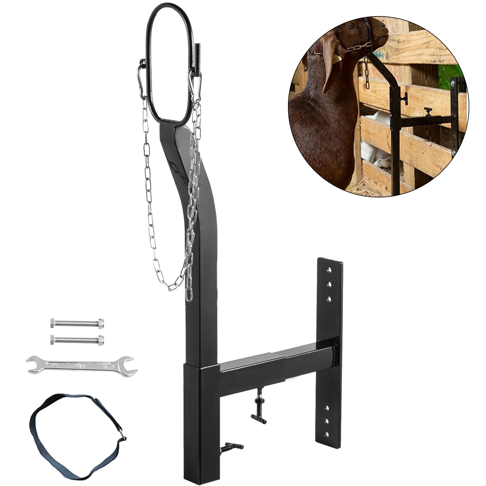 VEVOR - Soporte para ganado con puerta de acero y cabezada con lazo nasal, altura de 9.8 pulgadas y longitud ajustable de 5.9 pulgadas, soportes para recortar cabras con lazo nasal, soporte para esquila de ovejas y cabras