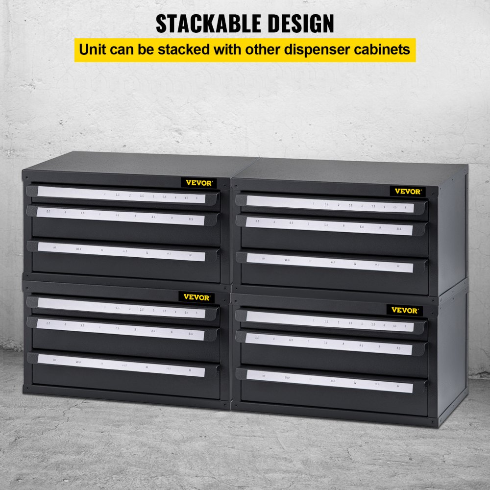 Gabinete dispensador de brocas VEVOR, dispensador de brocas de tres cajones, gabinete organizador de brocas, gabinete organizador dispensador de brocas para tamaños métricos de 1-13 mm/0,04-0,51 pulgadas en incrementos de 0,5 mm/0,02