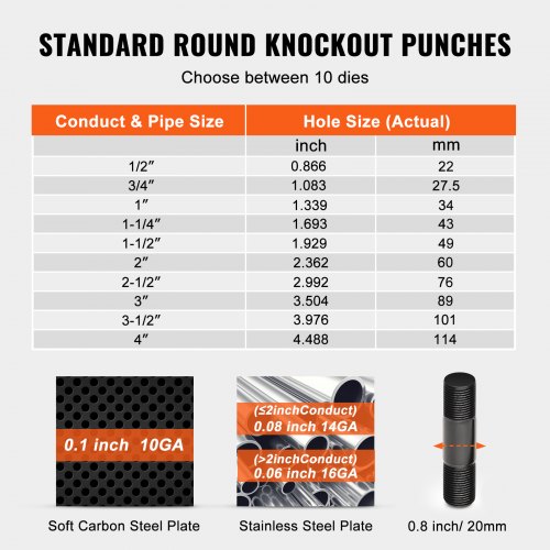 VEVOR 15 Ton Hidráulico Knockout Punch Driver Kit Hole Tool 1/2"-4" con 10 troqueles