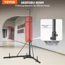 VEVOR Soporte para saco de boxeo, equipo de entrenamiento de acero resistente, soporte de boxeo de altura ajustable con base con peso, soporta hasta 400 libras, soporte independiente para sacos de arena para gimnasio en casa