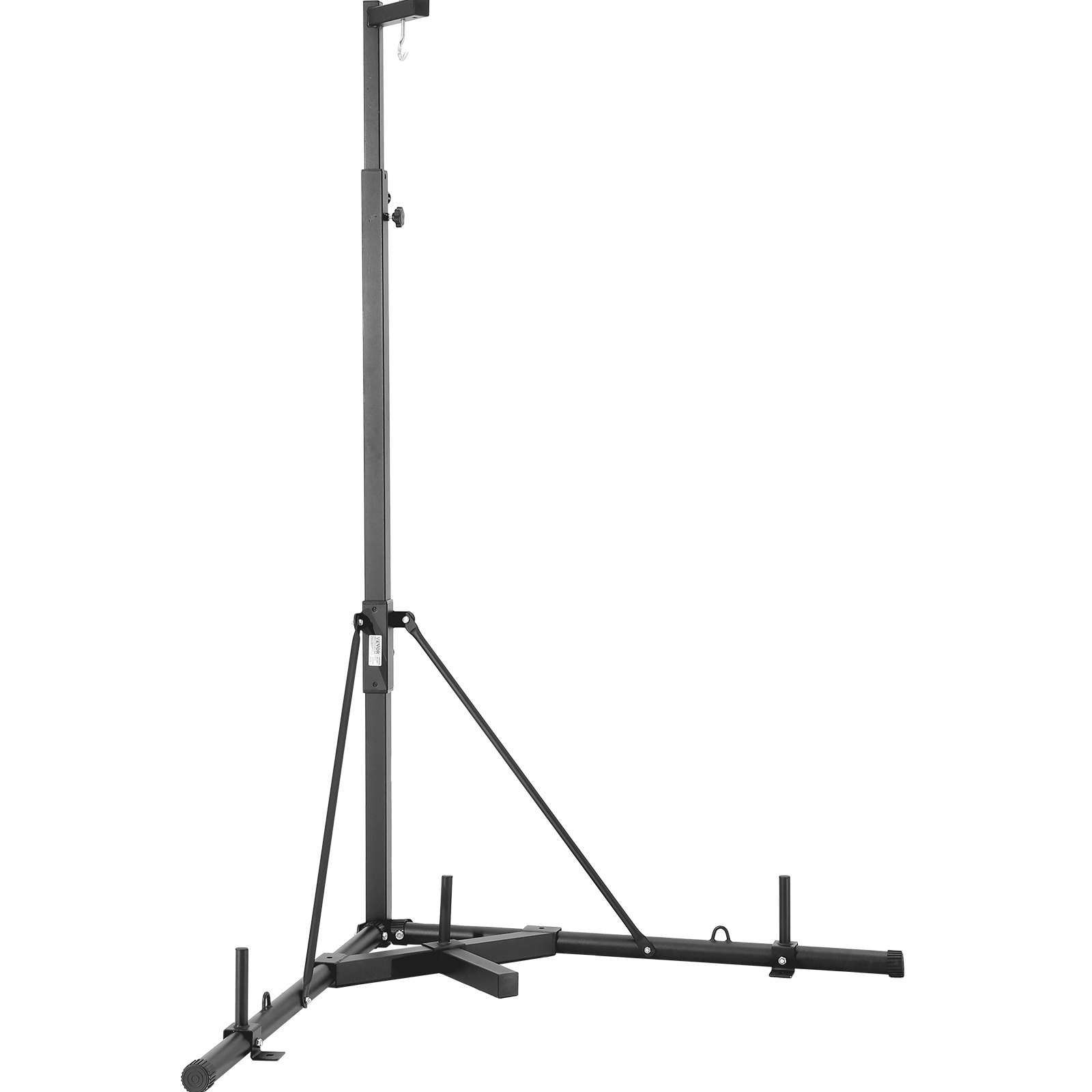 Soporte para saco de boxeo VEVOR negro con estructura de metal resistente y barras de estabilidad.