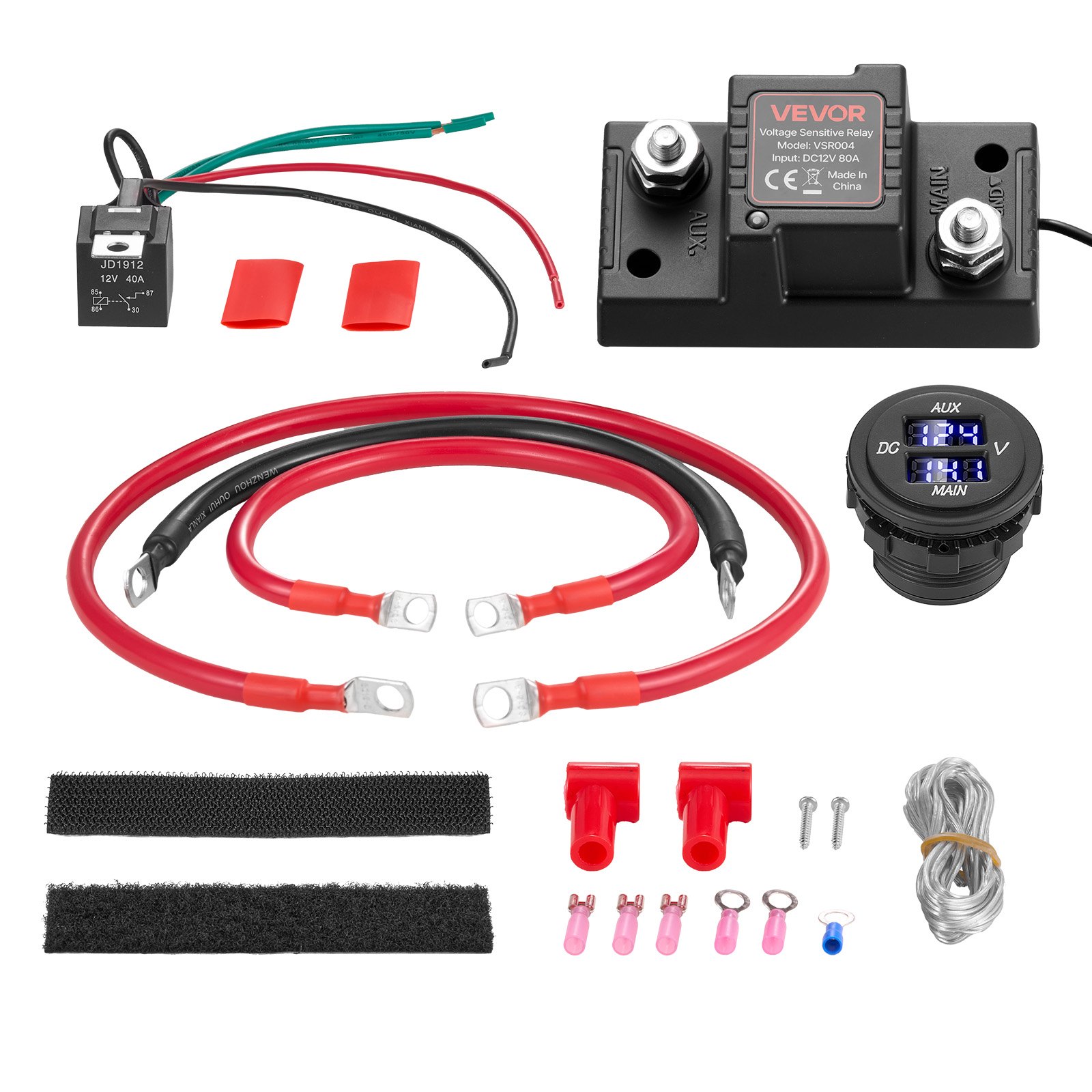 Kit de aislador de batería dual VEVOR, 12 V, 80 A, 6 pies, calibre 6 AWG, relé VSR manual/automático sensible al voltaje con voltímetro, pantalla LCD, aislador de batería inteligente, compatible con baterías de plomo-ácido, para UTV