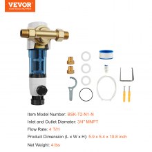 VEVOR Filtro giratorio, filtro de sedimentos de 40 micrones para agua de pozo, 3/4" MNPT, 4 T/H de alto flujo, para sistemas de filtración de agua de toda la casa, filtro de sedimentos de agua de pozo