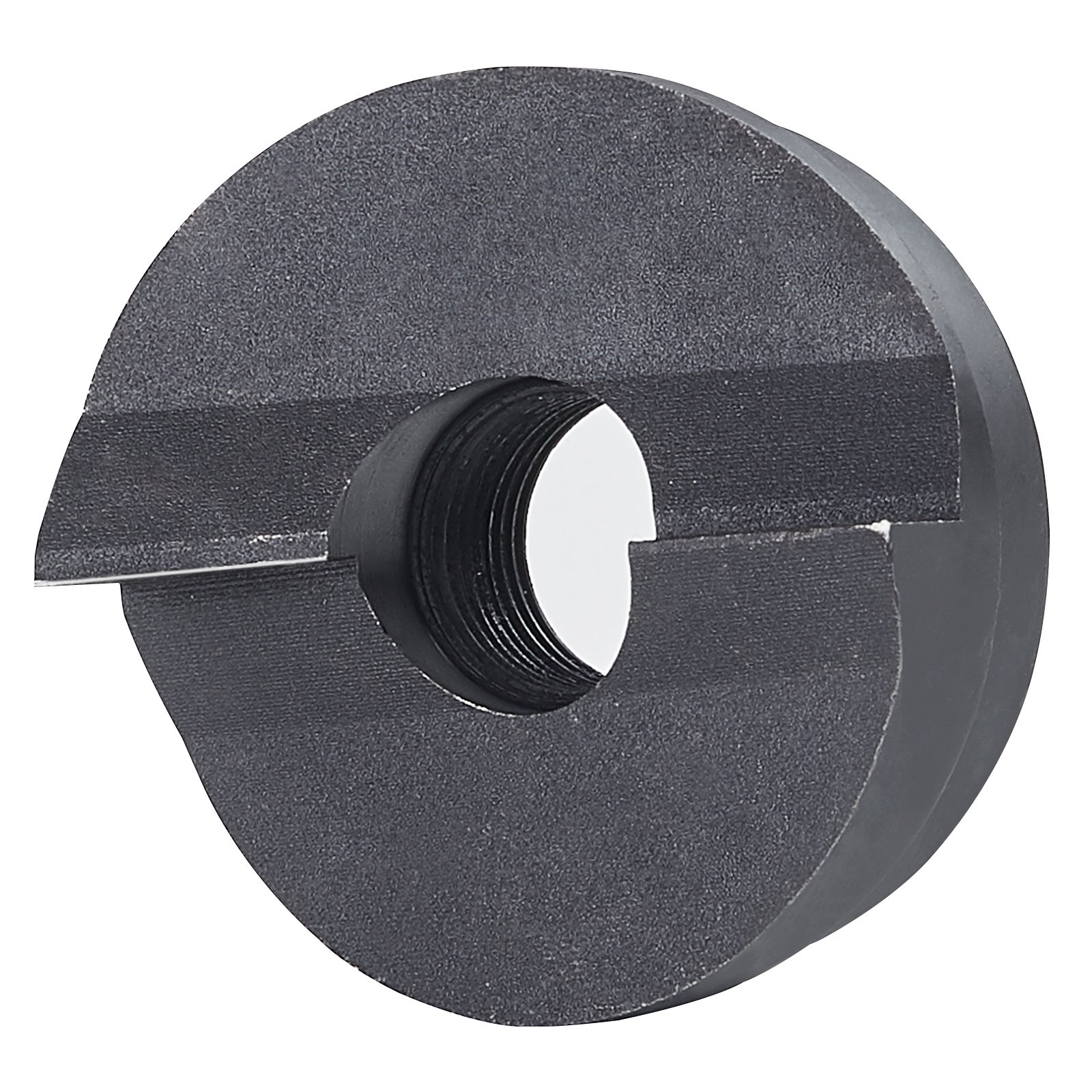 Componente del kit de punzón hidráulico VEVOR, pieza metálica circular negra con orificio roscado.