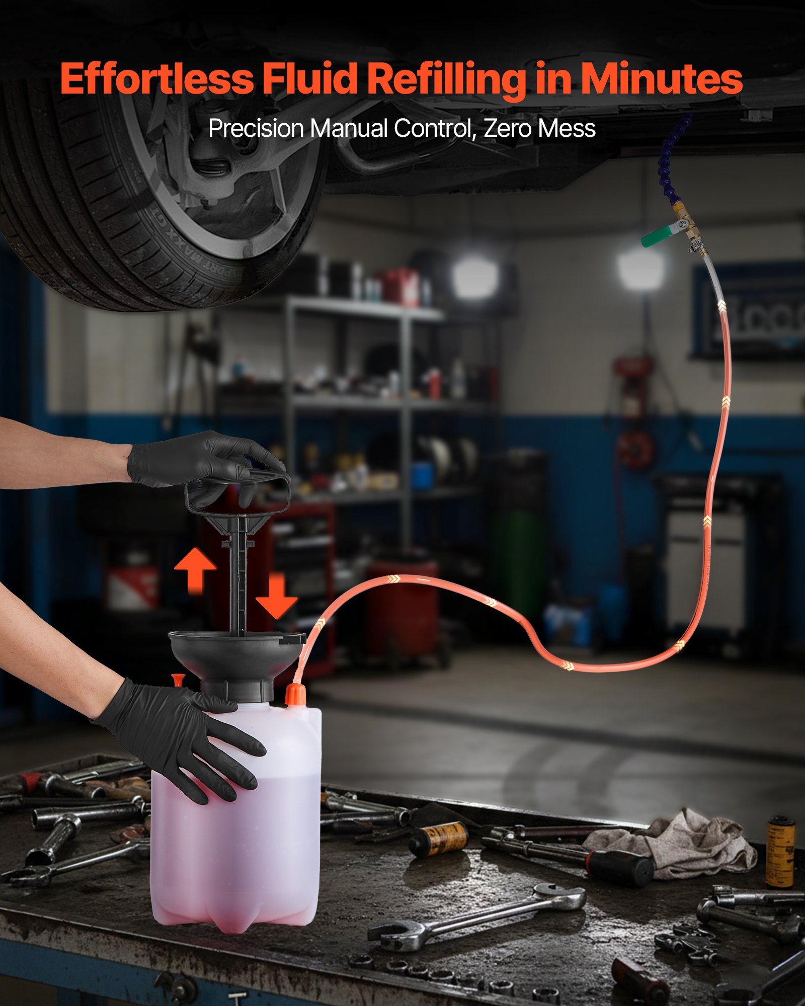 VEVOR Bomba de Líquido de Transmisión Manual 3 L, Dispositivo de Llenado para Aceite de Transferencia, con Manguera 120 cm y Accesorios, Tanque HDPE, Herramienta para Extracción y Relleno de Fluidos