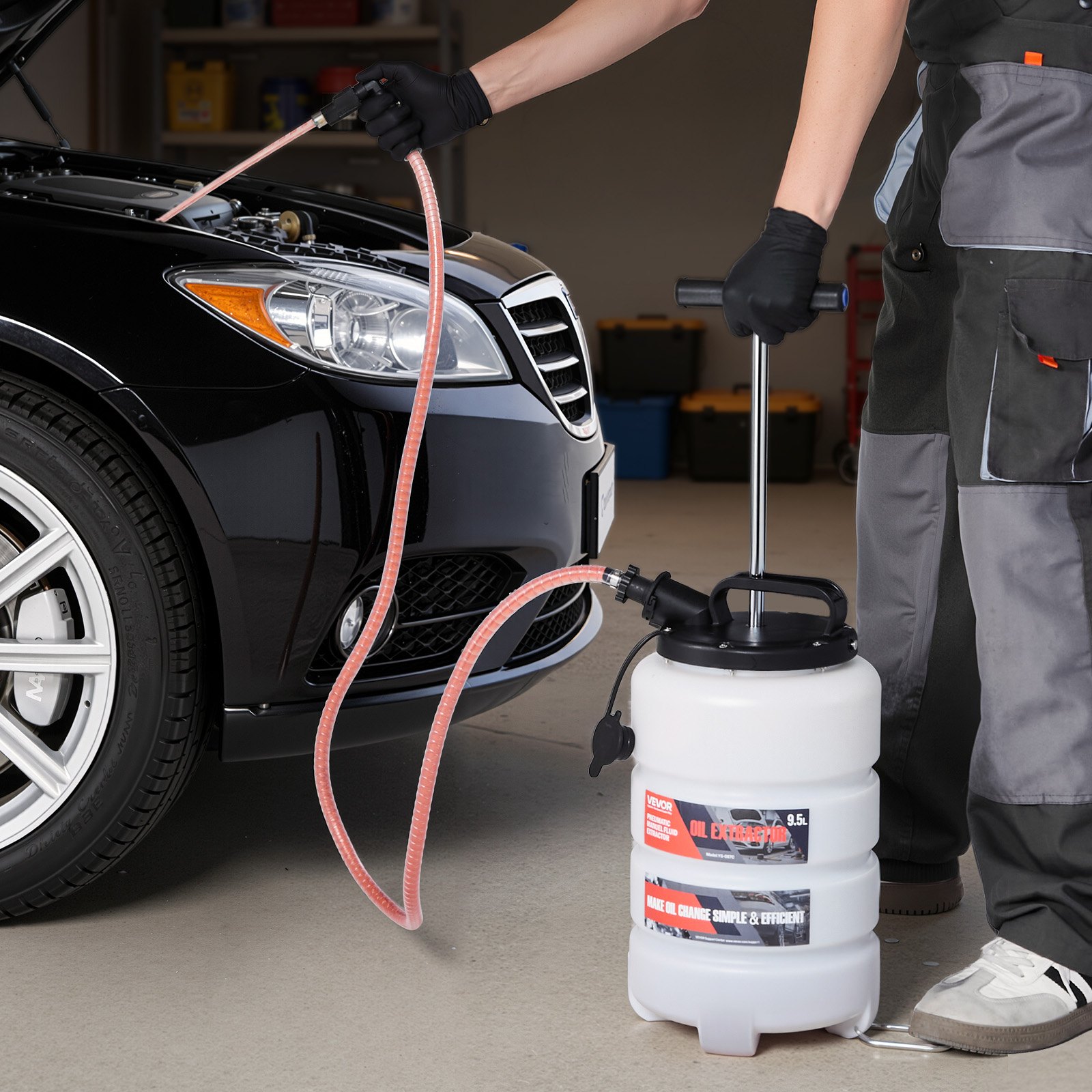 VEVOR Bomba de Líquido de Transmisión Manual Capacidad 9,5 L, Extractor de Aceite de Mano para Máquinas, con Manguera 150 cm Tubos de Extensión Adaptadores, Cambio de Aceite para Coches Barcos Motos
