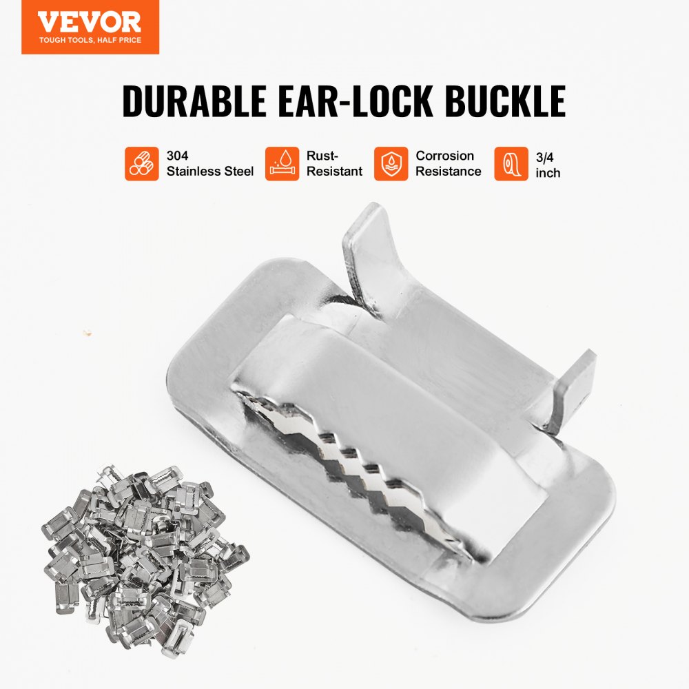 Kit de correaje de bandas VEVOR con hebilla con cierre de oreja fabricado en acero inoxidable 304, resistente al óxido y a la corrosión.