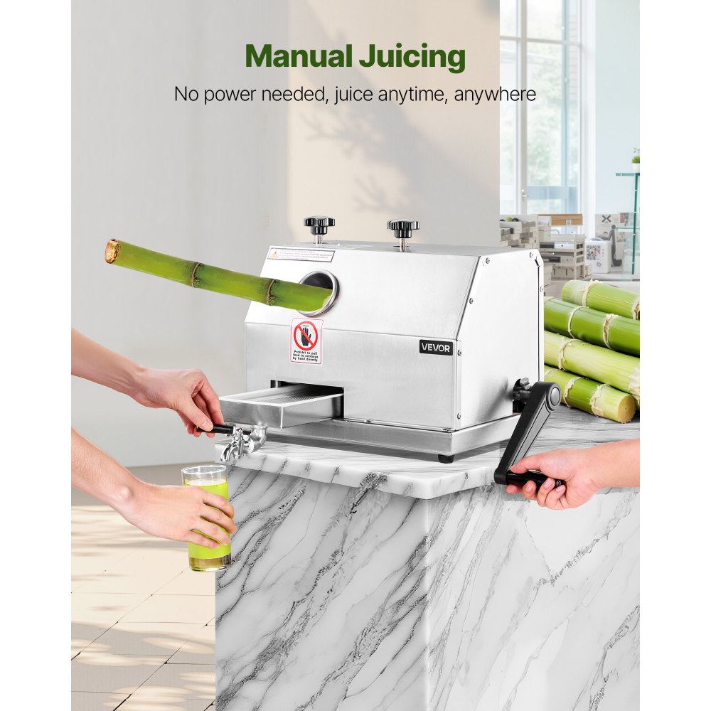 VEVOR Exprimidor Manual de Caña de Azúcar, Capacidad de Producción 50 KG/H, Puerto 62 mm, Máquina de Jugo con Ruedas, Extractor de Acero Inoxidable, Prensador para Uso Doméstico Comercial Restaurante