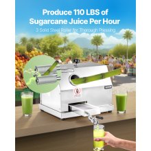 VEVOR Exprimidor comercial de caña de azúcar, 110 libras/h de alto rendimiento, máquina exprimidora de caña de azúcar con 3 rodillos de acero inoxidable y entrada grande de 2.4 pulgadas, extractor manual de jugo de caña de azúcar para uso comercial/doméstico