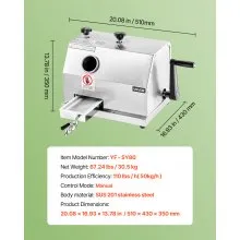 VEVOR Exprimidor comercial de caña de azúcar, 110 libras/h de alto rendimiento, máquina exprimidora de caña de azúcar con 3 rodillos de acero inoxidable y entrada grande de 2.4 pulgadas, extractor manual de jugo de caña de azúcar para uso comercial/doméstico
