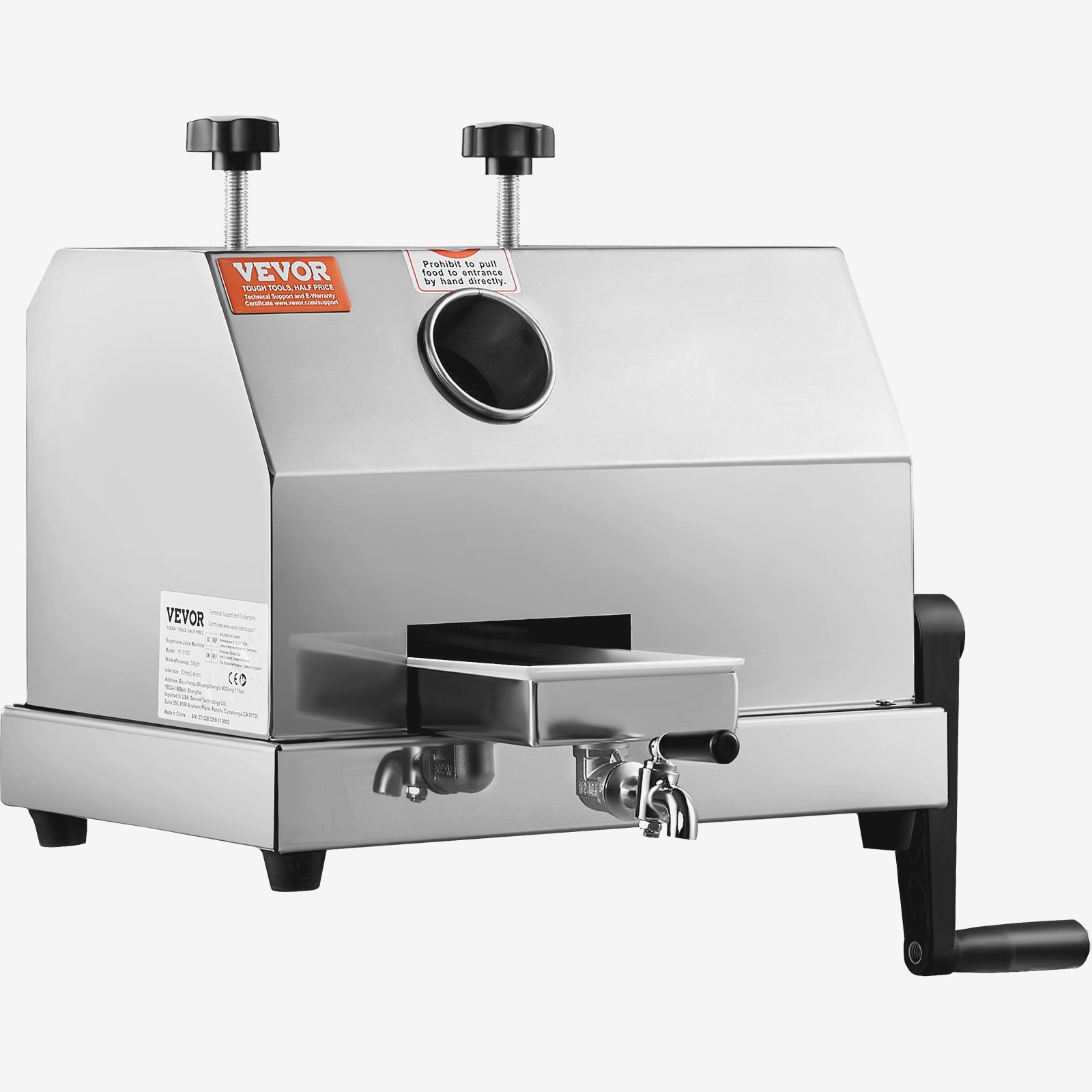 Exprimidor de caña de azúcar VEVOR, máquina de acero inoxidable con manivela manual y pico para jugo.