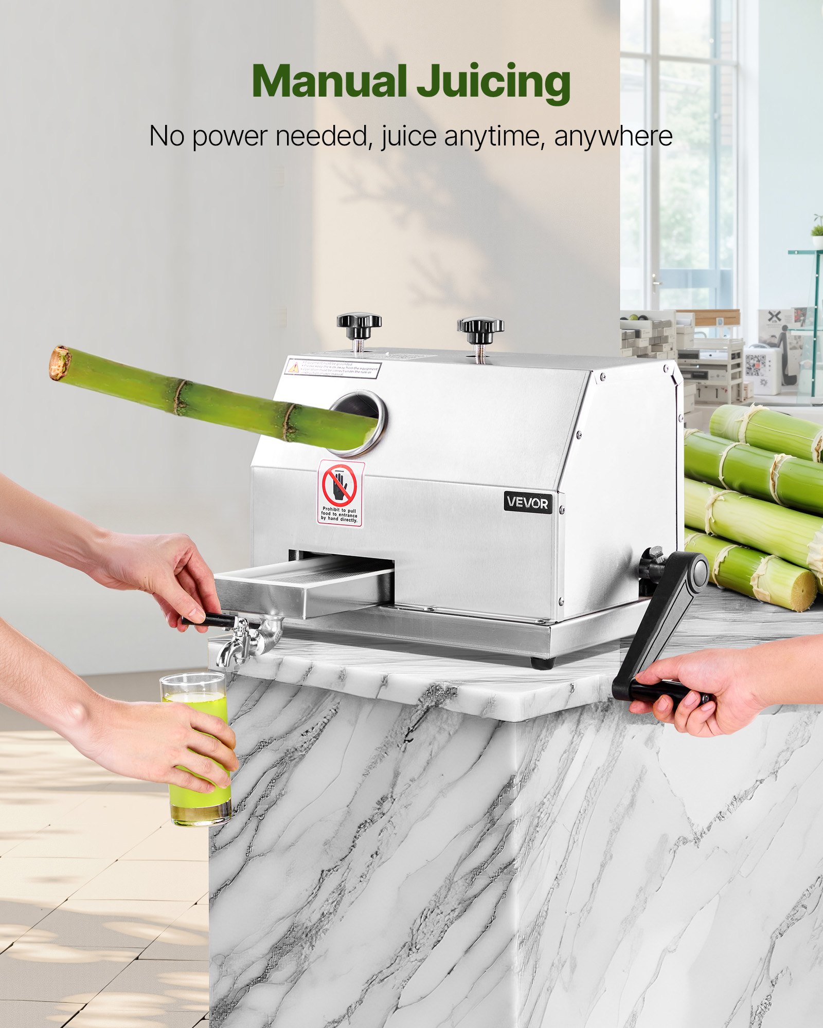 VEVOR Exprimidor Manual de Caña de Azúcar, Capacidad de Producción 50 KG/H, Puerto 62 mm, Máquina de Jugo con Ruedas, Extractor de Acero Inoxidable, Prensador para Uso Doméstico Comercial Restaurante