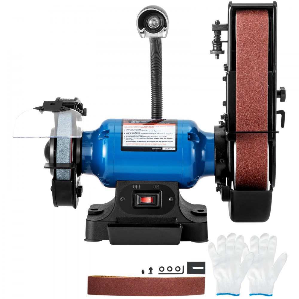Amoladora de banda VEVOR 2 en 1 de 2 pulgadas para fabricación de cuchillos, lijadora de banco de banda y disco de 6 pulgadas, 3450 rpm, soporte de banda de 90 grados con base resistente y lámpara LED de trabajo.