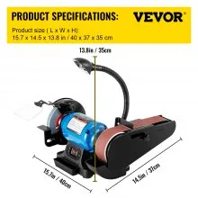 Lijadora de banda de 2" y lijadora de disco de 6" con base resistente y lámpara de trabajo LED