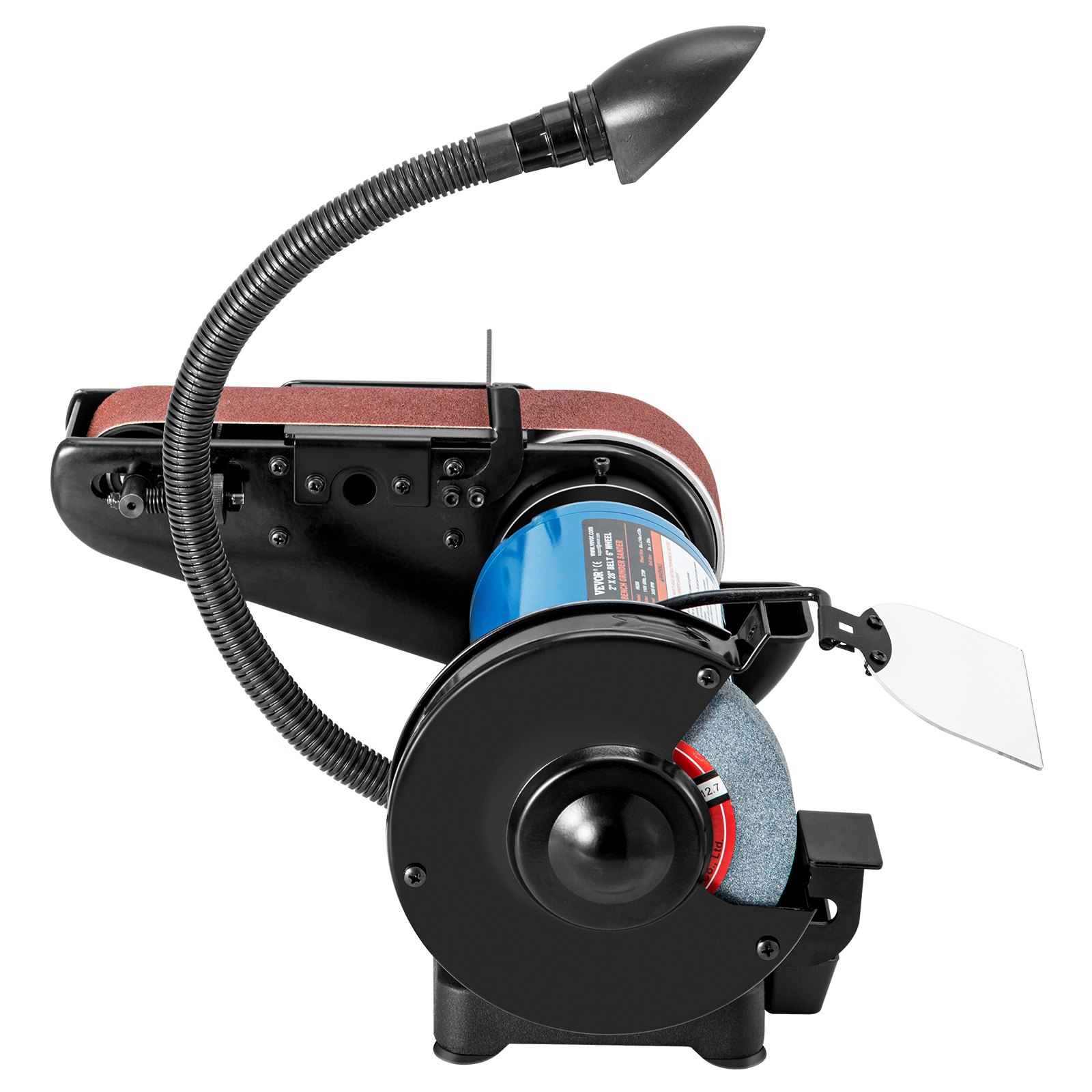 Lijadora de banda y disco VEVOR con luz flexible, pantalla protectora y diseño robusto.