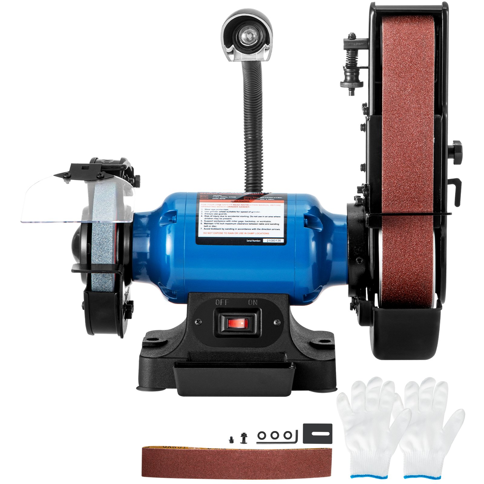 Amoladora de banda VEVOR 2 en 1 de 2 pulgadas para fabricación de cuchillos, lijadora de banco de banda y disco de 6 pulgadas, 3450 rpm, soporte de banda de 90 grados con base resistente y lámpara LED de trabajo.