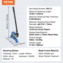 VEVOR Cizalla manual de placa manual de 12 pulgadas para procesamiento de láminas de metal, cortador de mesa HS-12 con material Q235, para manualidades de acero grueso, máquina de prensa de rollo resistente para constructores, entusiastas del bricolaje