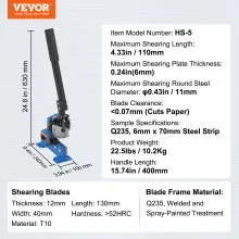 VEVOR Cizalla manual de placa manual de 5 pulgadas para procesamiento de láminas de metal, cortador de mesa HS-5 con material Q235, para manualidades de acero grueso, máquina de prensa de rollo resist