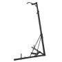 Soporte para saco pesado VEVOR, estructura de metal negro en ángulo con gancho y barras estabilizadoras.