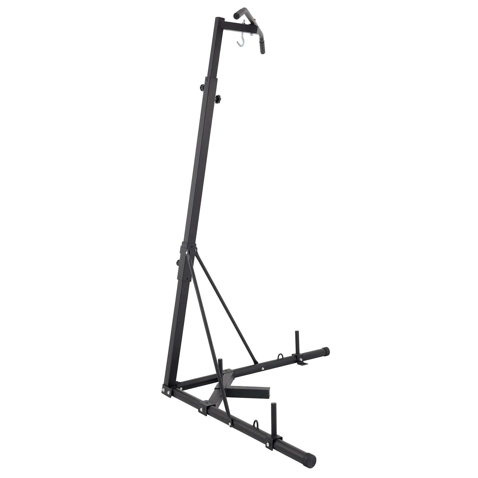 Soporte para saco pesado VEVOR negro con base triangular estable y ganchos ajustables.