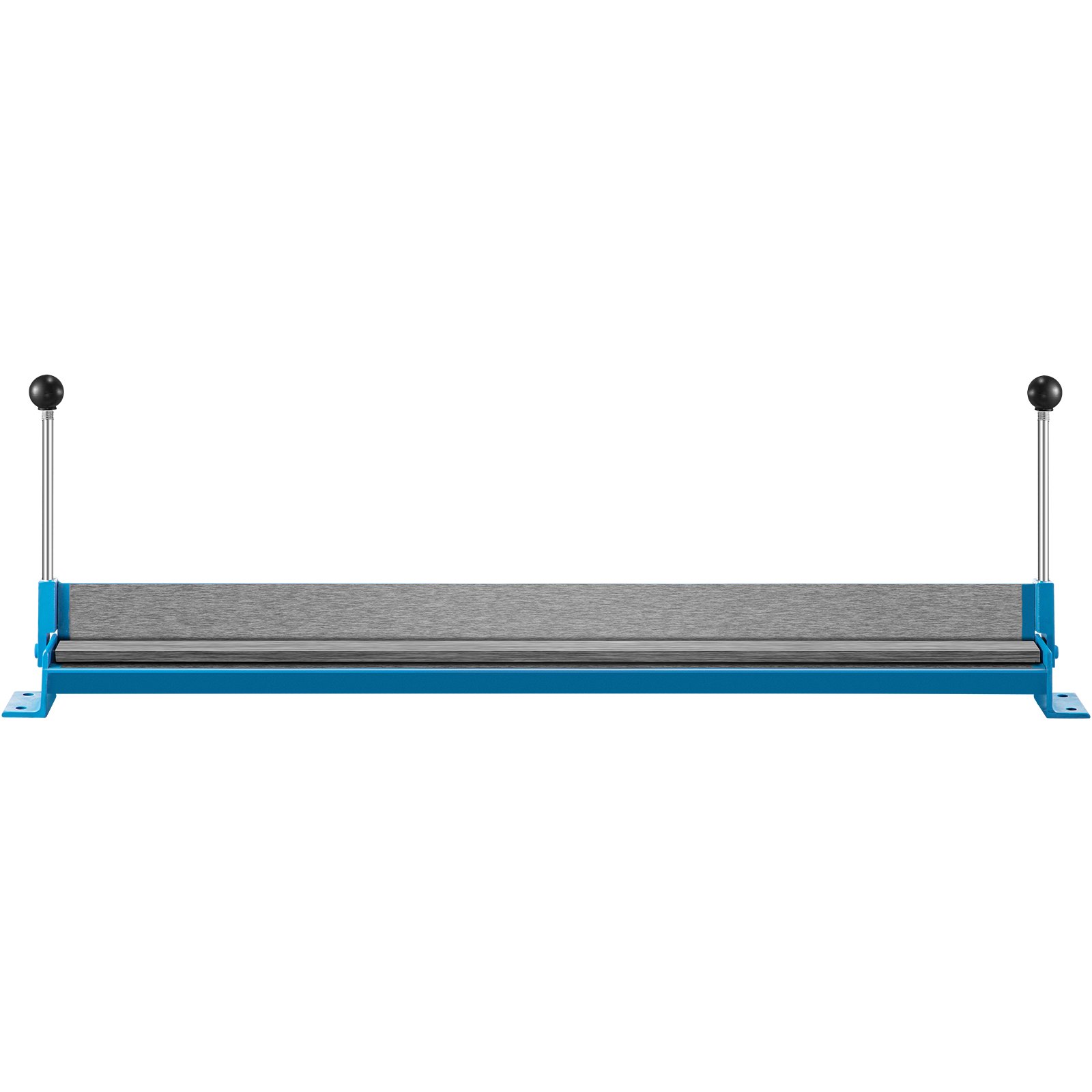 Freno de chapa azul VEVOR con manijas dobles y plataforma de doblado plateada.