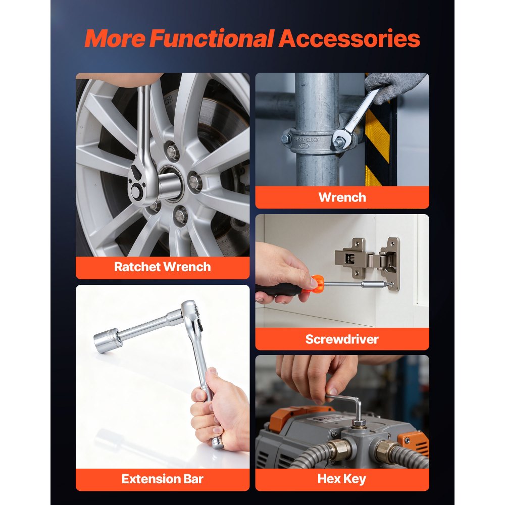 VEVOR Juego de Herramientas Mecánicas de 314 Piezas, Juego de Dados Métricos, Llaves, Puntas de Destornillador, Accesorios y Estuche, con Etiquetas de Tamaño para Reparaciones de Automóviles, Hogar