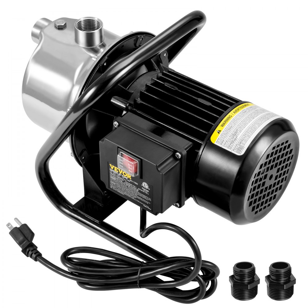 Bomba para pozos poco profundos VEVOR, 1.1 HP, 115 V, 978 GPH, 131 pies de altura, presión máxima de 40 psi, aspersor portátil de acero inoxidable para sistemas de riego de jardines, fuentes de lagos y transferencia de agua.