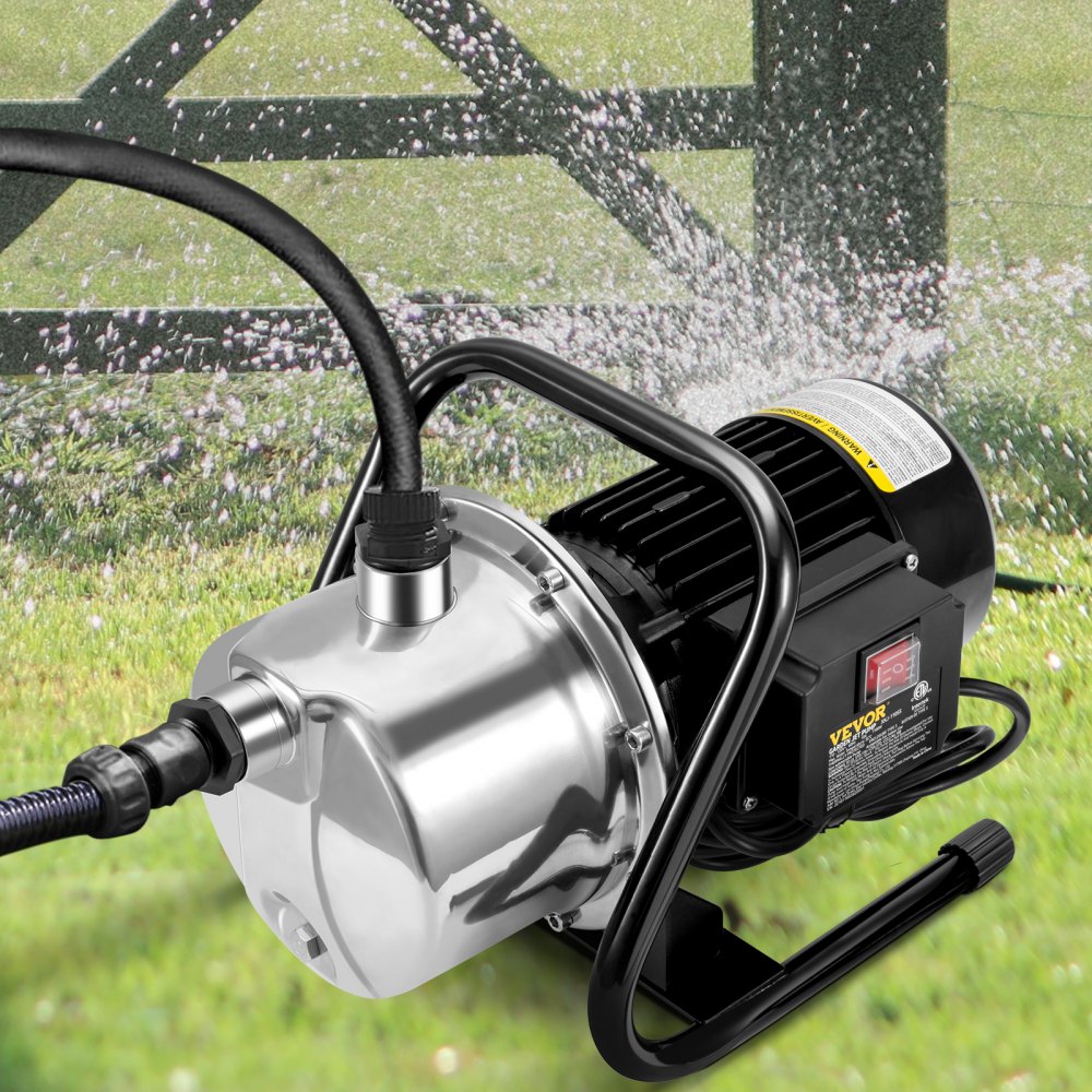 Bomba para pozos poco profundos VEVOR, 1.1 HP, 115 V, 978 GPH, 131 pies de altura, presión máxima de 40 psi, aspersor portátil de acero inoxidable para sistemas de riego de jardines, fuentes de lagos y transferencia de agua.