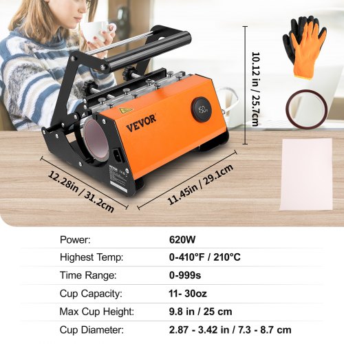 VEVOR Prensa de Calor para Vaso 11-30 oz Máquina de Prensa de Calor Impresión