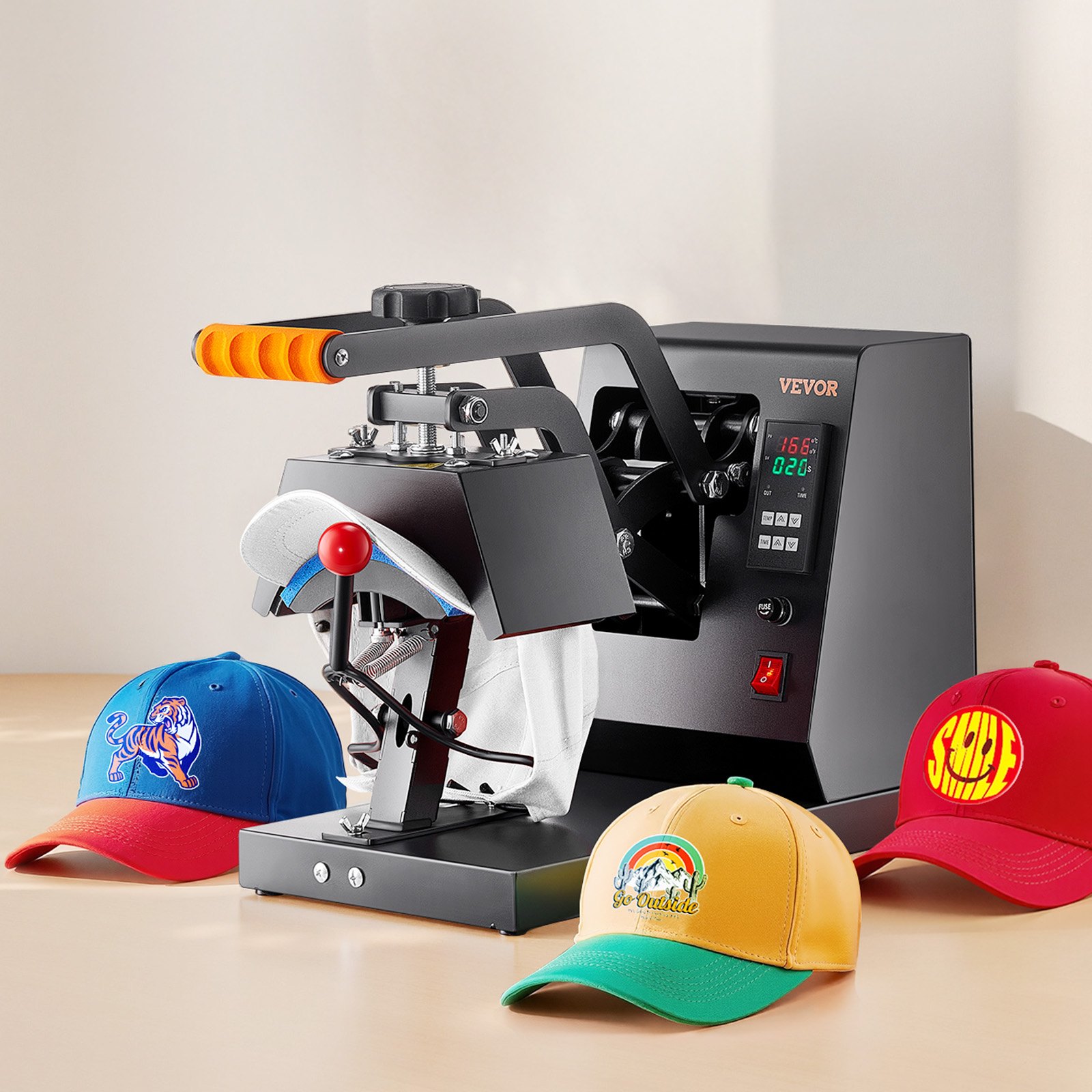 VEVOR Prensa de calor para sombreros, máquina de prensa de calor de gorra 4 en 1, transferencia de sublimación de concha de 6 x 3 pulgadas, control de temperatura del temporizador digital LCD con 4 elementos calefactores curvos (6x3/6.7x2.7/6.7x2.7/8.1x3.5)