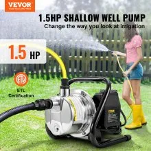 VEVOR Bomba de pozo poco profundo Bomba de chorro de agua portátil para jardín 1.5HP 1200GPH Cabeza de 164 pies