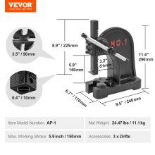 Prensa de eje VEVOR, prensa de eje manual de 1 tonelada, altura máxima de 5,9 pulgadas, prensa de eje de escritorio manual de hierro fundido resistente, prensa manual de precisión para estampar, doblar, estirar y formar