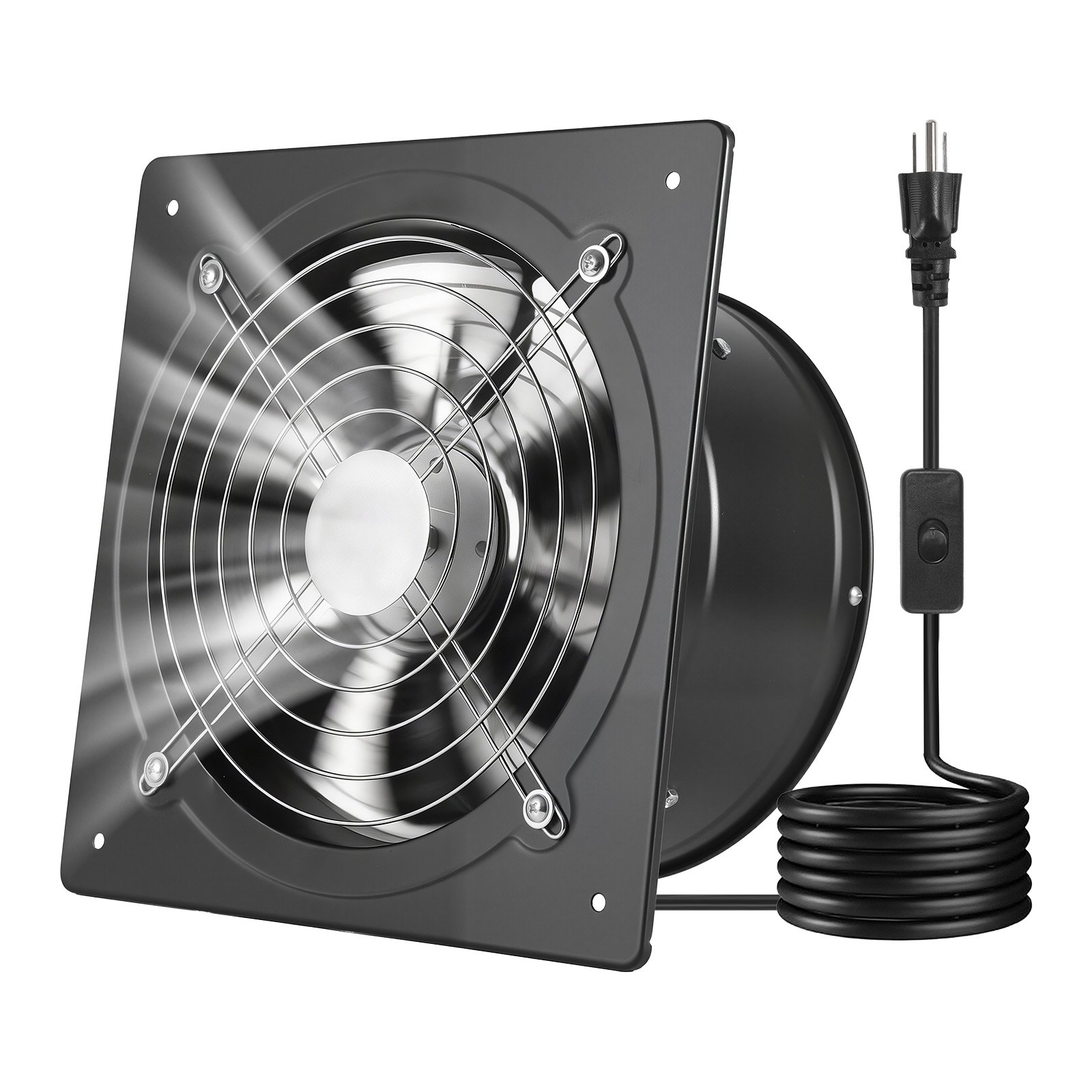 Ventilador extractor VEVOR de 10 pulgadas, 988 CFM, ventilador de pared de alta velocidad con control de encendido/apagado, bajo consumo, extractor de ventilación portátil para ático, garaje, sótano, taller, cocina, gallinero, negro.