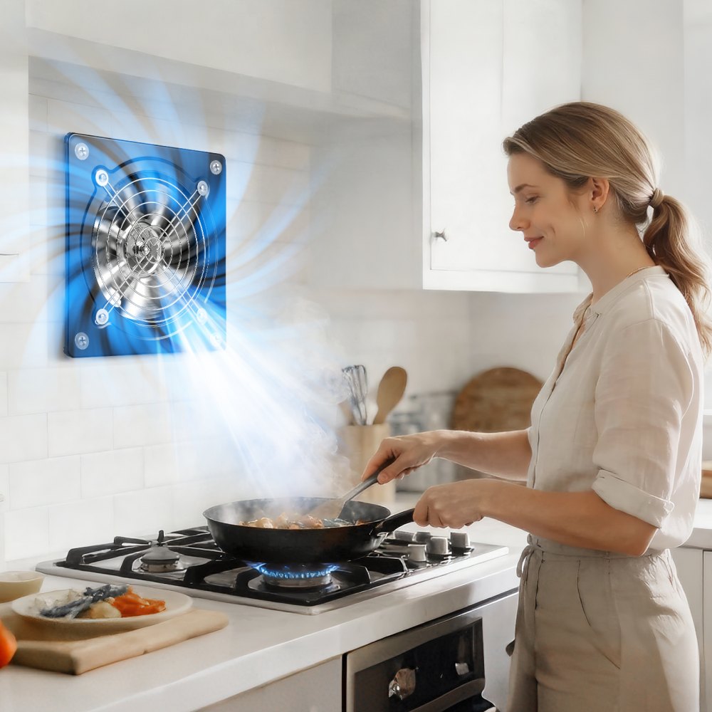 Ventilador extractor VEVOR de 6 pulgadas, 308 CFM, ventilador de pared de alta velocidad con control de encendido/apagado, bajo consumo, extractor de ventilación portátil para ático, garaje, sótano, taller, cocina, gallinero, negro.