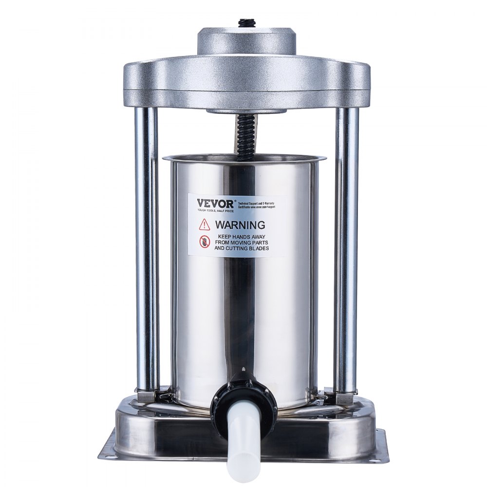 Embutidora manual de salchichas VEVOR, máquina vertical de 2 L/5 lb con abrazadera tipo G, barril de acero inoxidable 304 de grado alimenticio con 2 tubos de relleno, para cocinas domésticas, restaurantes y uso comercial.