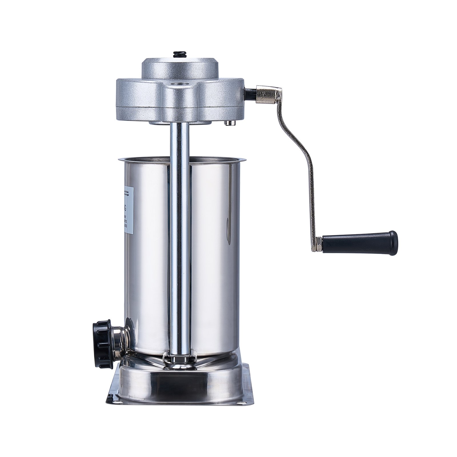 Embutidora de salchichas VEVOR de acero inoxidable con manivela manual y base, perfecta para uso doméstico.