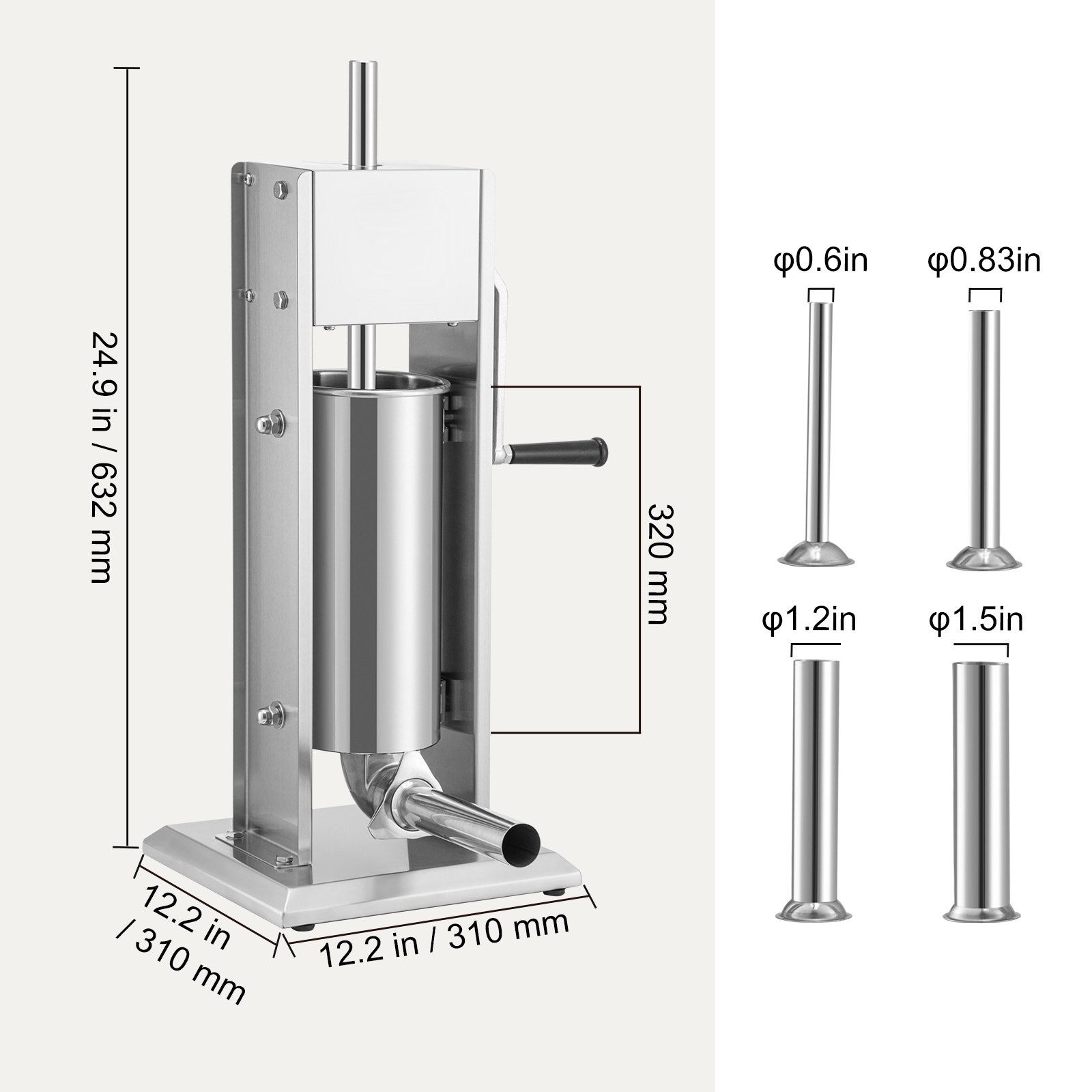 Embutidora manual VEVOR, capacidad de 8 libras/5 litros, embutidora vertical de acero inoxidable 304 de dos velocidades, máquina de llenado de salchichas con 4 tubos de embutido, base de succión para uso doméstico o comercial.