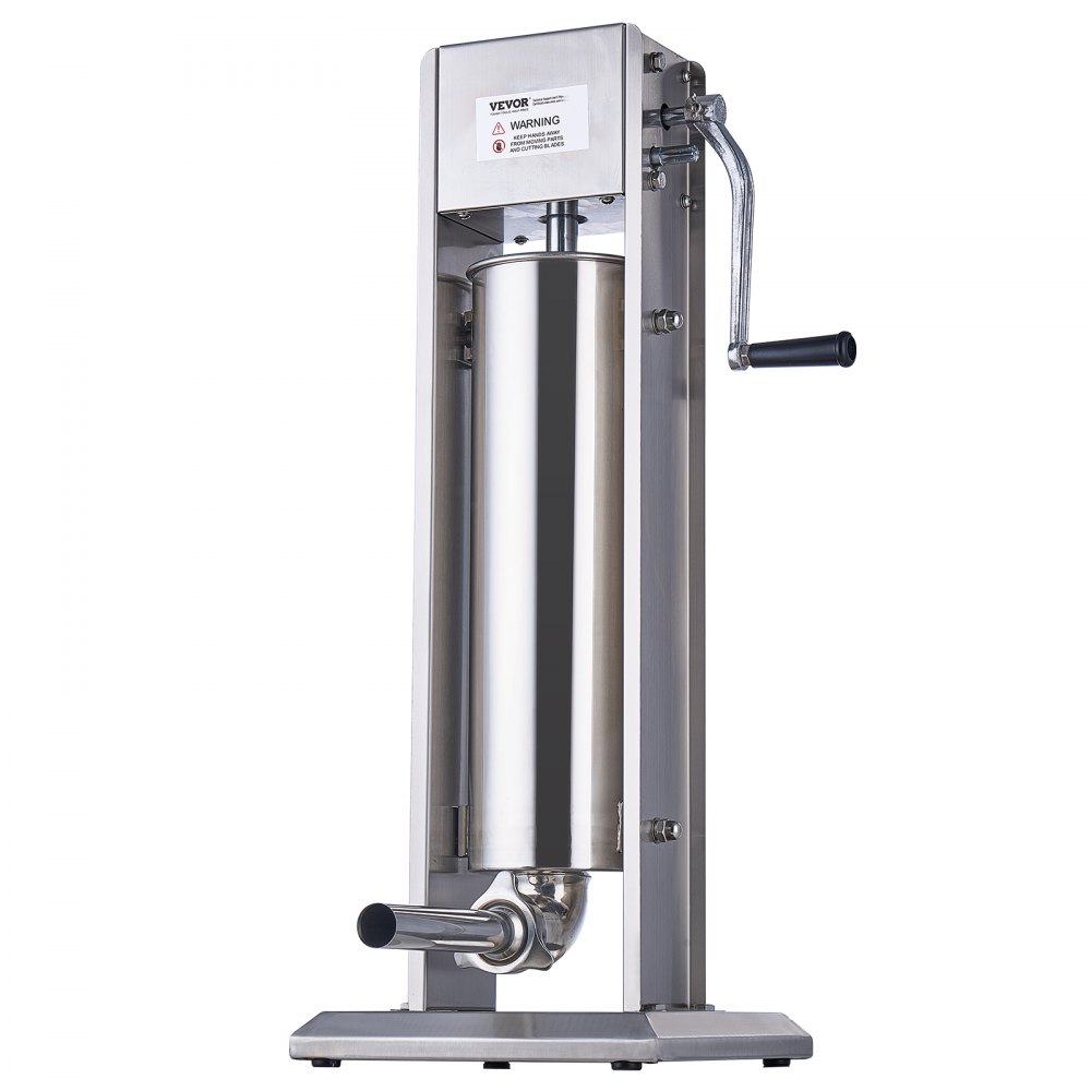 Embutidora de salchichas VEVOR con cuerpo de acero inoxidable, manivela y diseño vertical para un uso eficiente.