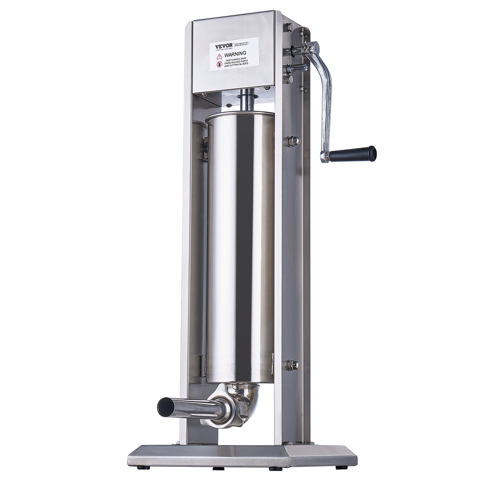 Embutidora de salchichas VEVOR con cuerpo de acero inoxidable, manivela y diseño vertical para un uso eficiente.