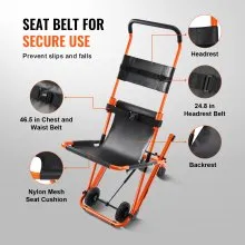 VEVOR Silla de escalera manual, capacidad de carga de 350 libras, silla de ruedas plegable de emergencia con 4 ruedas, silla de escalera de transporte portátil, uso de evacuación de ambulancia, bombero para ancianos, transferencia de discapacitados