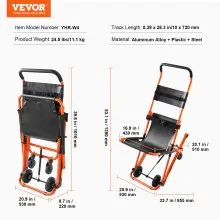 VEVOR Silla de escalera manual, capacidad de carga de 350 libras, silla de ruedas plegable de emergencia con 4 ruedas, silla de escalera de transporte portátil, uso de evacuación de ambulancia, bombero para ancianos, transferencia de discapacitados