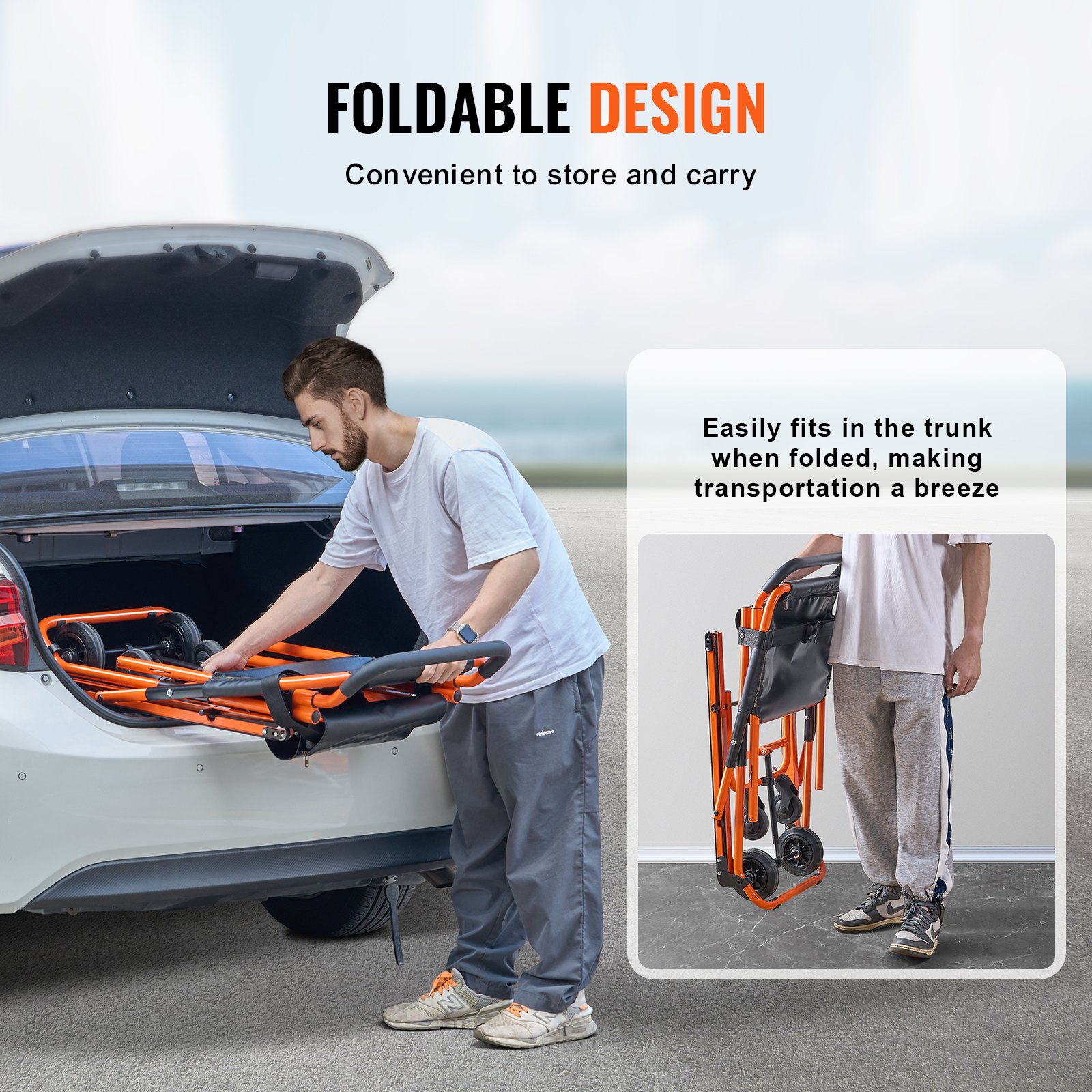Silla de escalera manual VEVOR, capacidad de carga de 159 kg, silla de ruedas plegable de emergencia con 4 ruedas, silla de transporte portátil para ambulancias, bomberos y evacuación de personas mayores y personas con discapacidad.