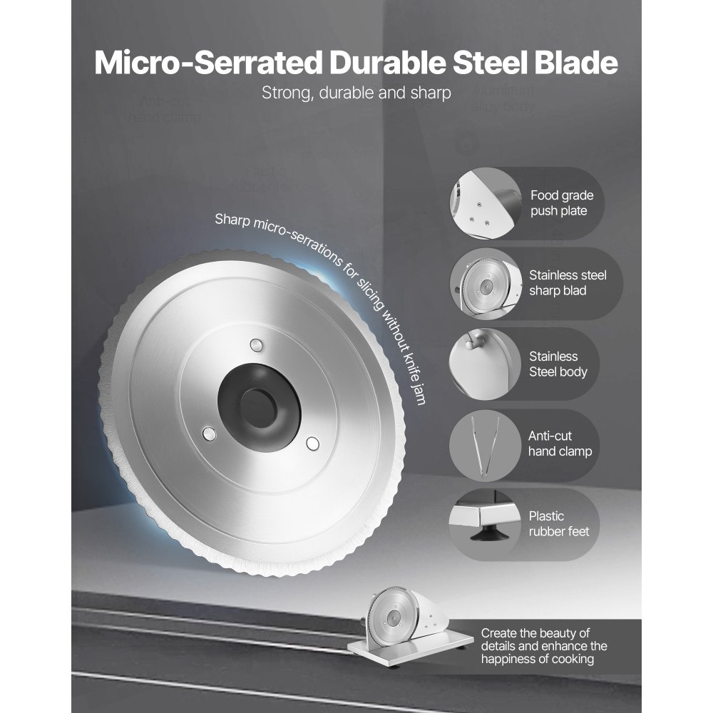 VEVOR Máquina de Cortar Pan Manual Grosor Ajustable de 0 a 15 mm, Rebanadora de Pan con Manivela, Cuchilla de Acero Inoxidable Microdentada, para Cocina, Panadería, Fiestas, 310 x 255 x 190 mm