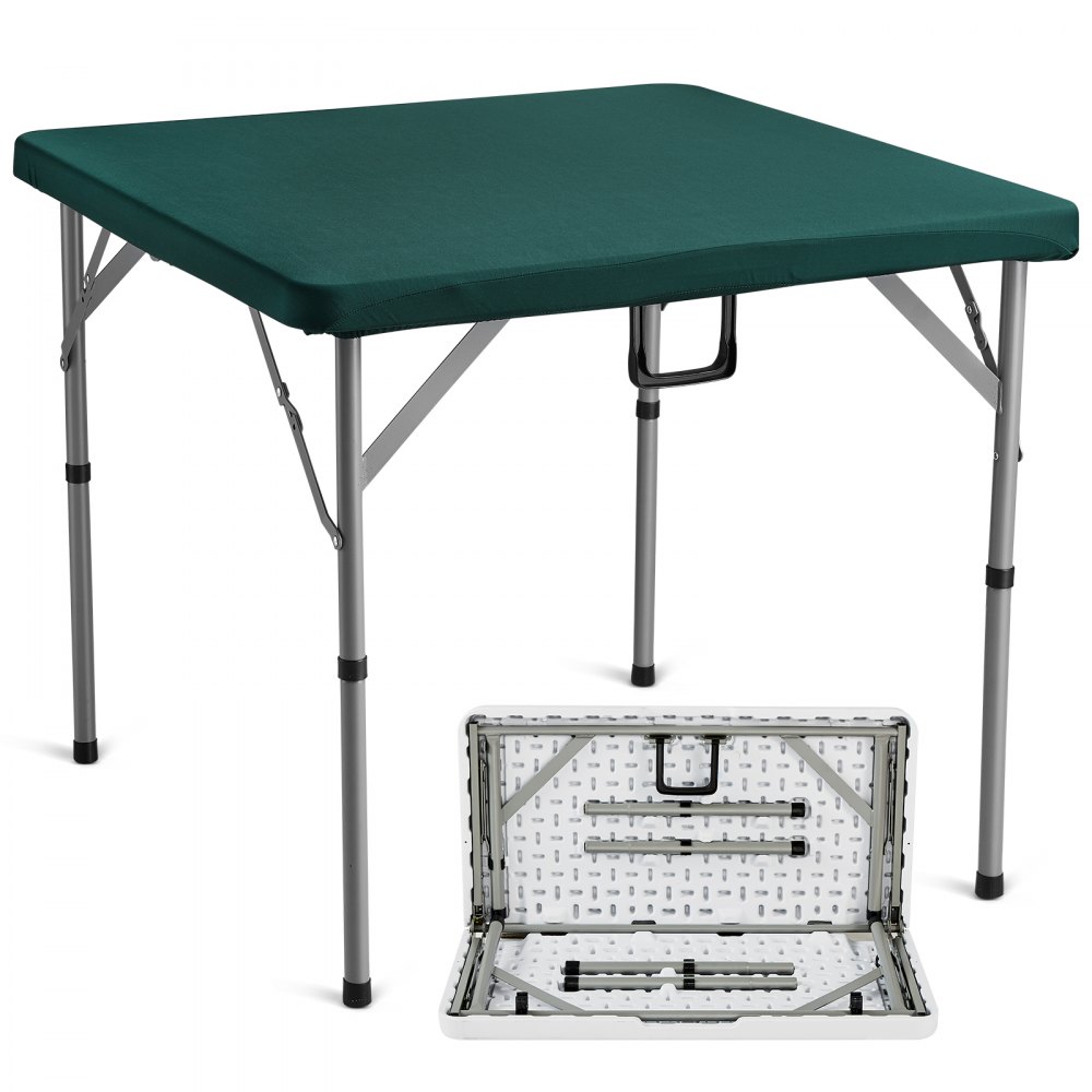 Mesa de Mahjong VEVOR, plegable por la mitad para 4 jugadores con tablero verde resistente al desgaste, mesa de dominó cuadrada portátil con asa de transporte para acampar al aire libre, picnic, fiesta, 86 x 86 cm
