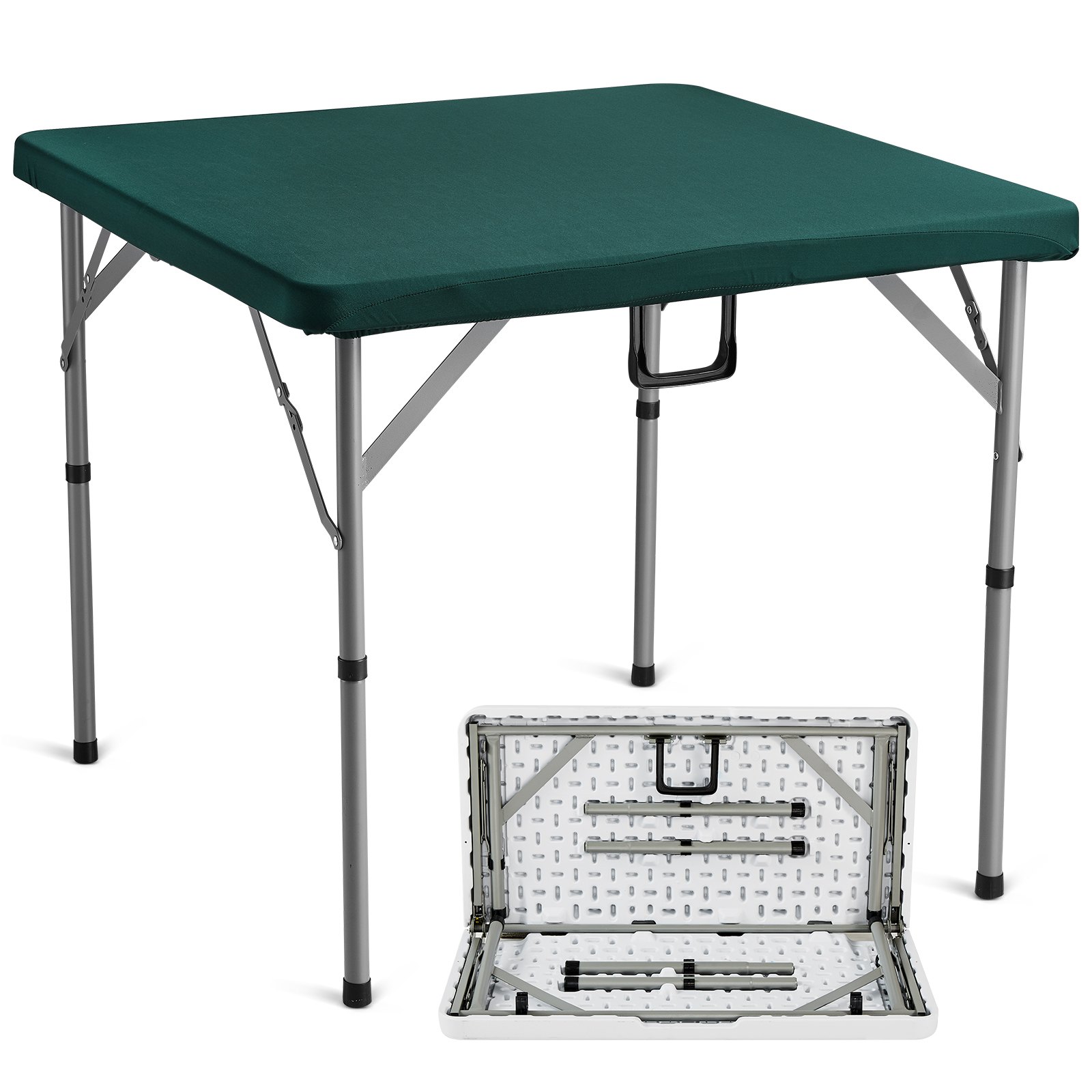 Mesa de Mahjong VEVOR, plegable por la mitad para 4 jugadores con tablero verde resistente al desgaste, mesa de dominó cuadrada portátil con asa de transporte para acampar al aire libre, picnic, fiesta, 86 x 86 cm