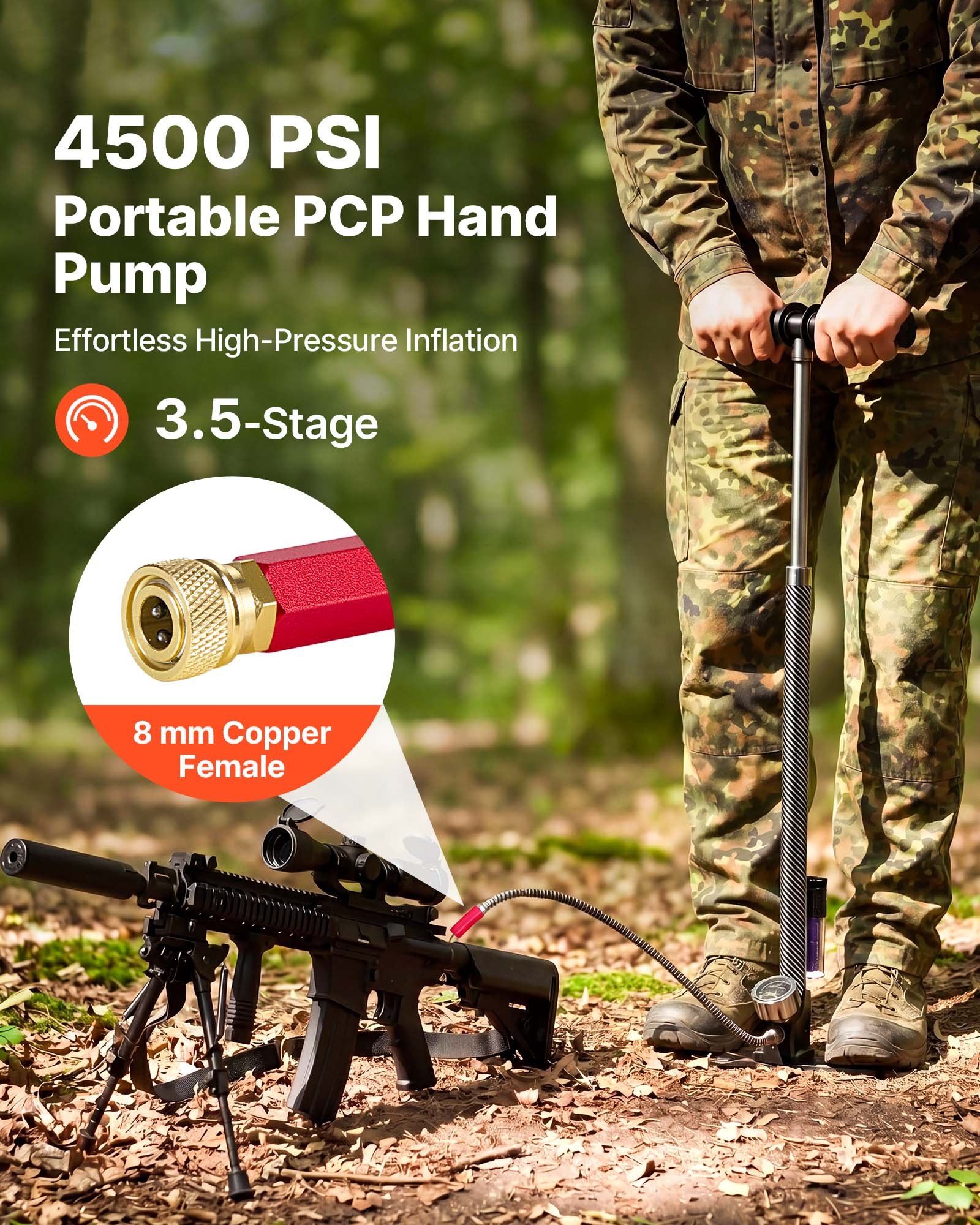 VEVOR Bomba Manual PCP 3,5 Etapas, Bomba PCP de Pistola de Aire 4500 PSI 31,03 MPa, con Filtro de Aceite y Humedad, Manómetro, Cuerpo de Acero Inoxidable, para Inflado de Neumáticos, Paintball