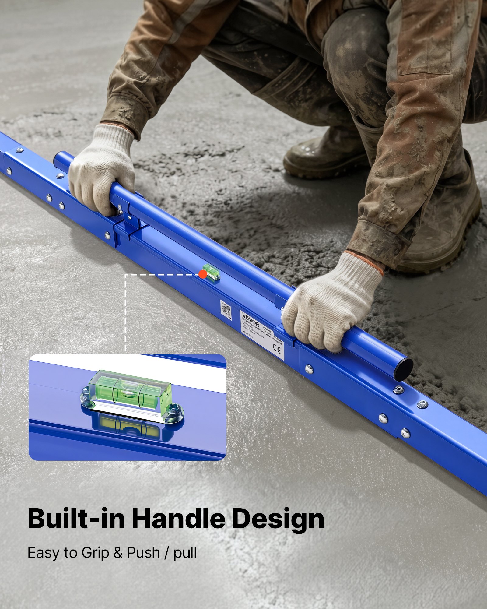 VEVOR Regla Niveladora para Hormigón 2430 mm de Aleación de Aluminio, Herramienta de Nivelación, Llana Manual con Nivel de Burbuja, Asa Integrada, Diseño Ligero para Patios, Aceras, Garajes y Losas