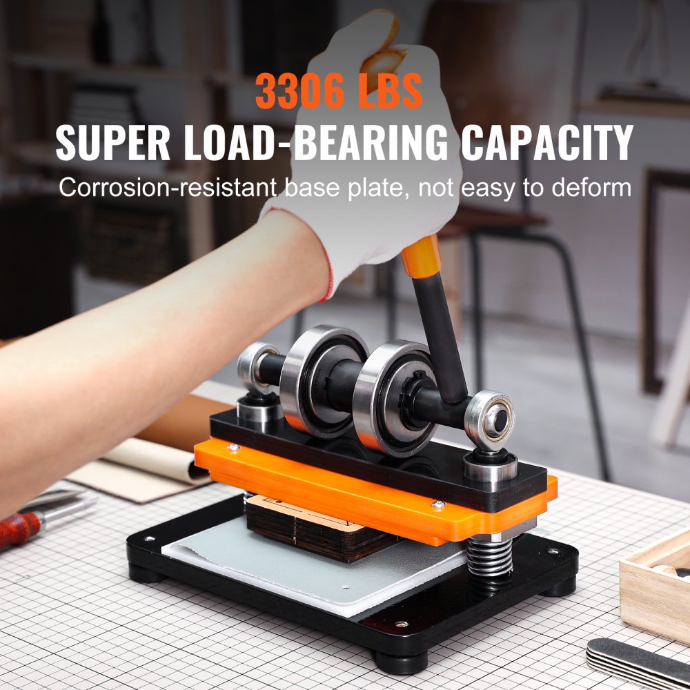 Máquina de corte de cuero VEVOR, troqueladora manual con placa de grabado de 7,1 x 3,9 pulgadas, troqueladora con doble eje guía y carrera de presión de 0,47 pulgadas, máquina de grabado en cuero para diversos materiales.