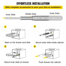 VEVOR Guías para cajones con cerradura, 1 par de 30 pulgadas, acero industrial resistente de hasta 500 libras de capacidad, extensión completa de 3 pliegues, bloqueo y bloqueo con rodamiento de bolas, montaje lateral