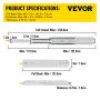 Guías para cajones VEVOR con cerradura, diagrama de dimensiones y especificaciones.